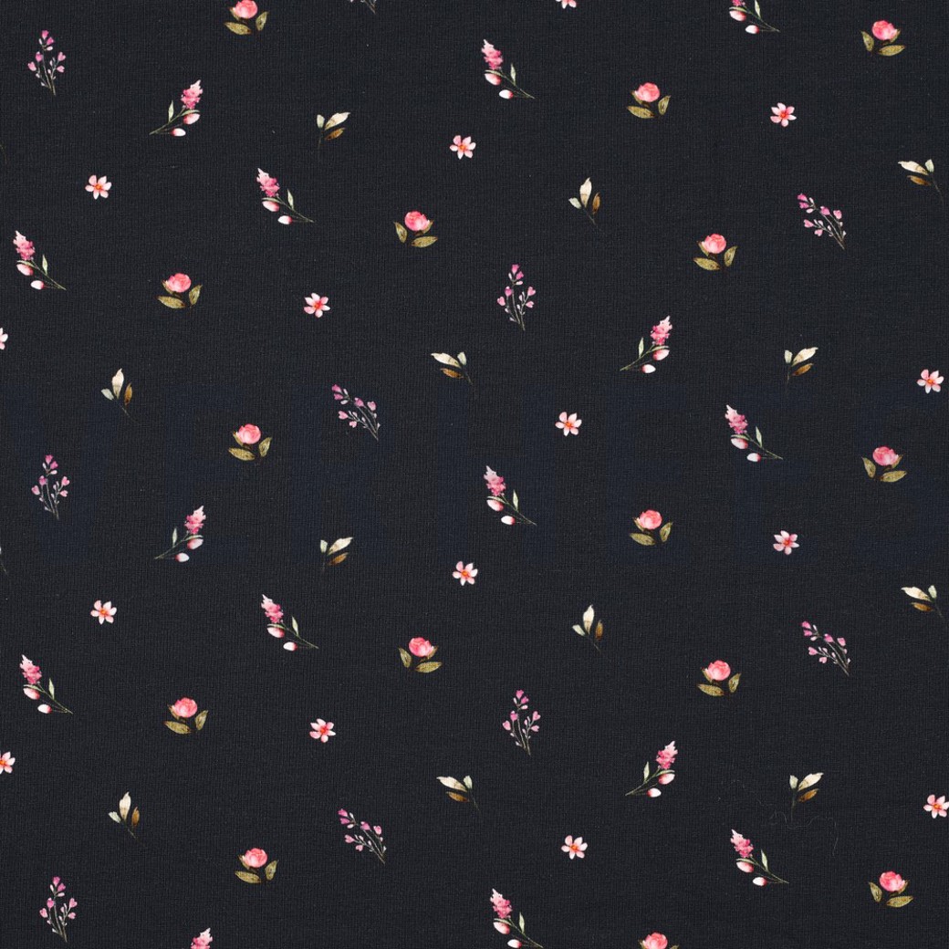 JERSEY DIGITAL RABBITS AND FLOWERS NAVY