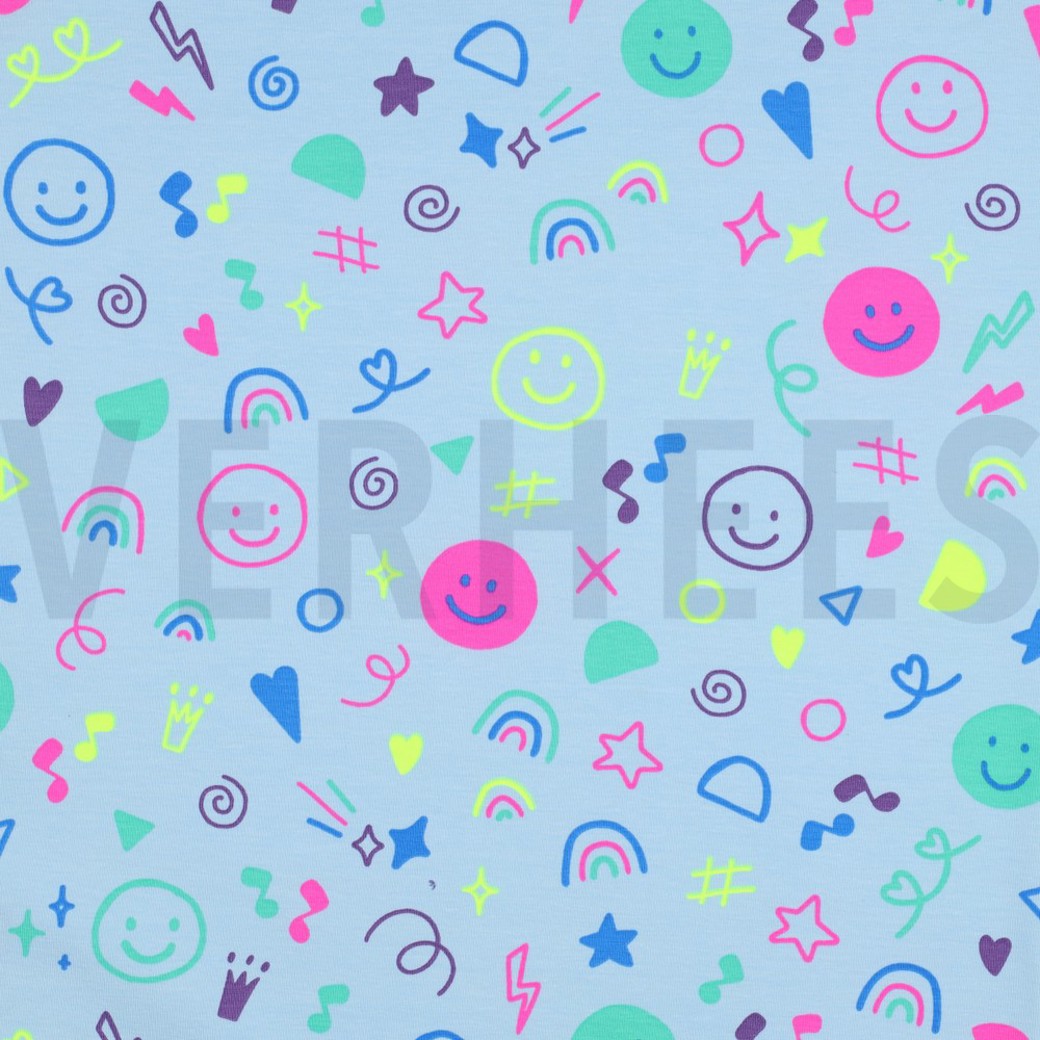 JERSEY NEON DOODLES LIGHT BLUE