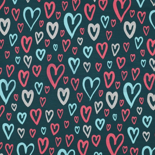 JERSEY GLITTER HEARTS PETROL #7