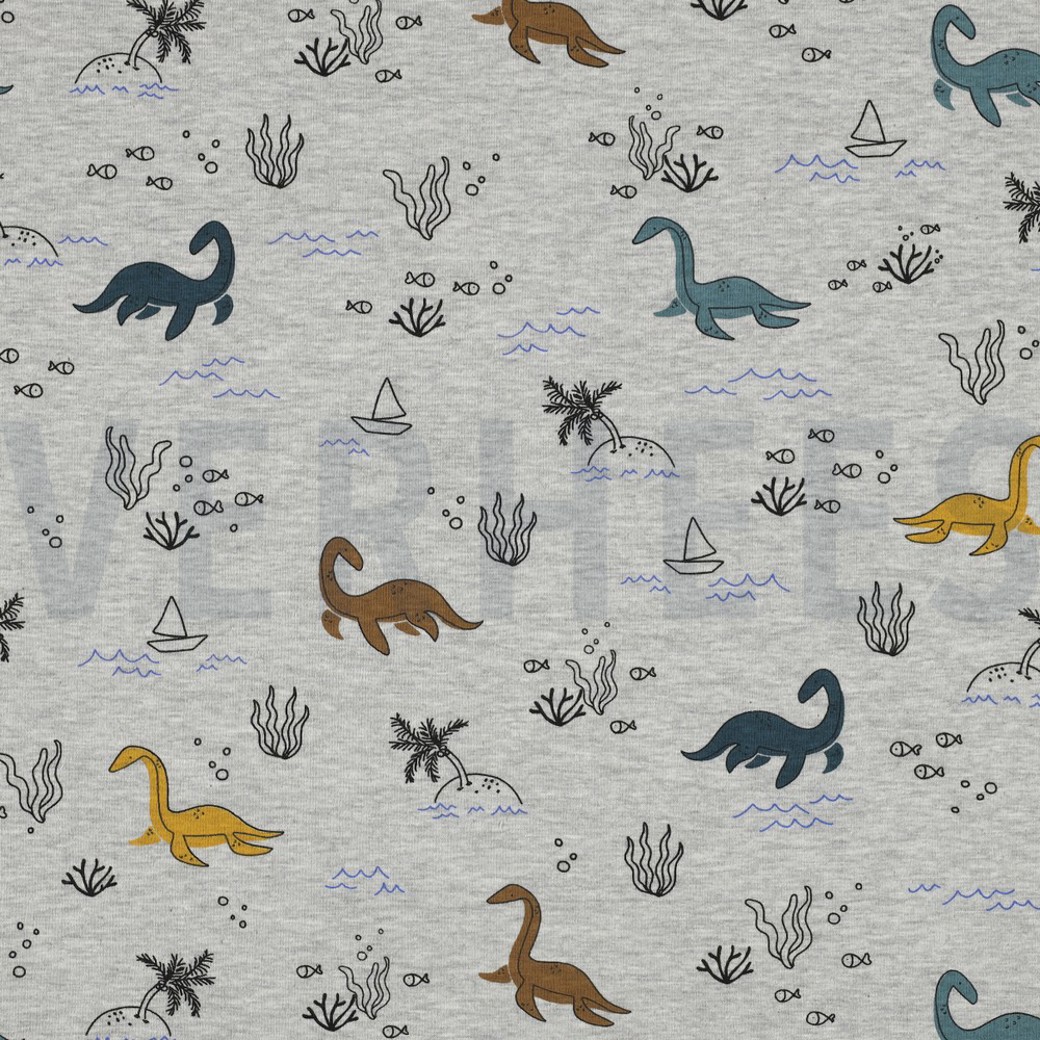 JERSEY MELANGE WATER DINOSAURS LIGHT GREY MELANGE