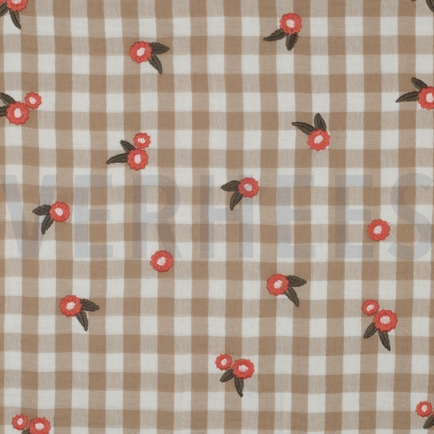 DOUBLE GAUZE CHECKS EMBROIDERY FLOWERS BEIGE (hover)