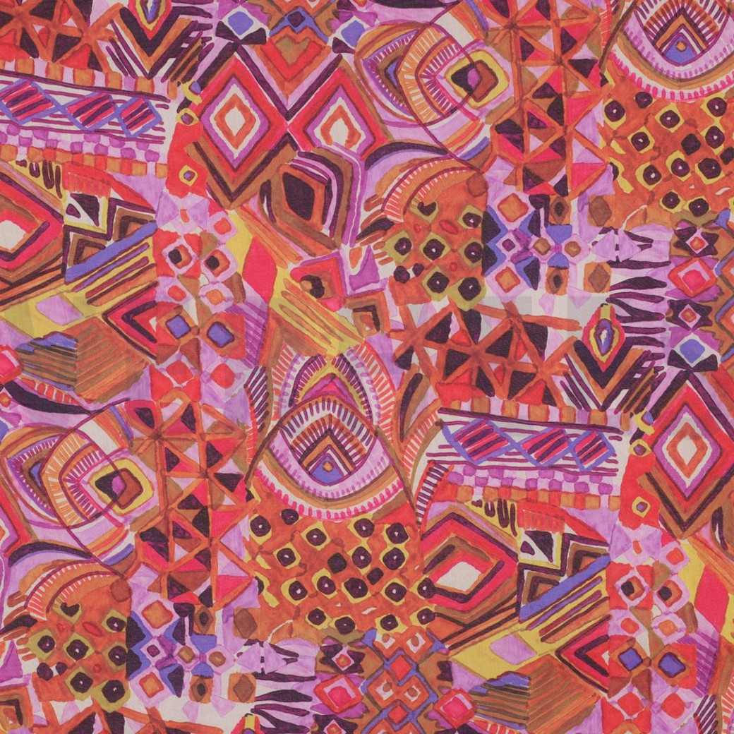 COTTON VOILE DIGITAL ABSTRACT OCHRE