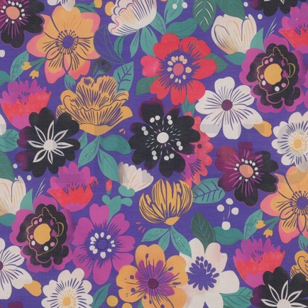 BAUMWOLLE VOILE DIGITAL BLUMEN KOBALTBLAU (hover)