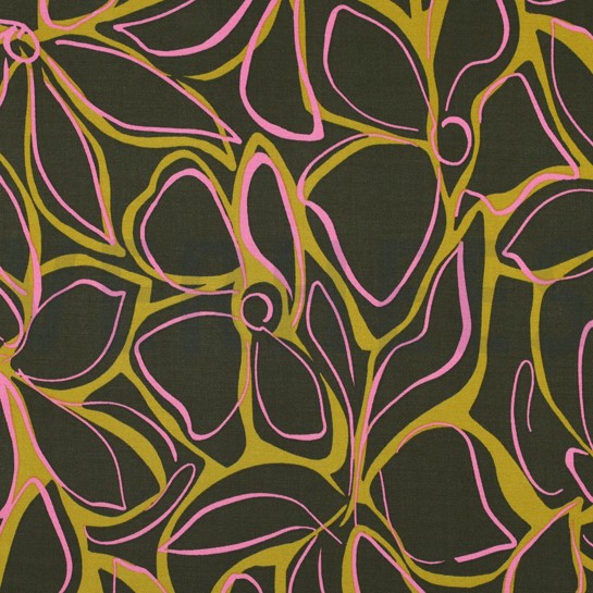 VISCOSE ROSELLA STRETCH ABSTRACT FLOWERS DARK GREEN #7