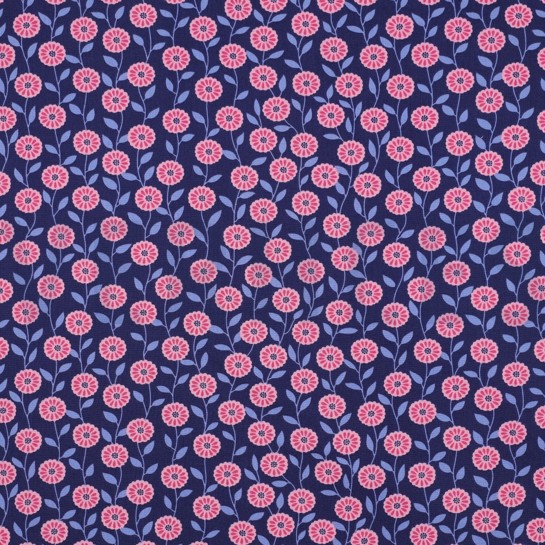 BAUMWOLLE POPELINE BLUMEN & KAROS MARINEBLAU #7