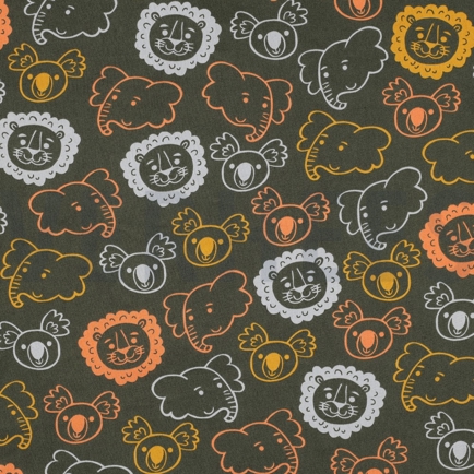 KATOENEN POPLIN SAFARI DIEREN DONKERGROEN (hover)