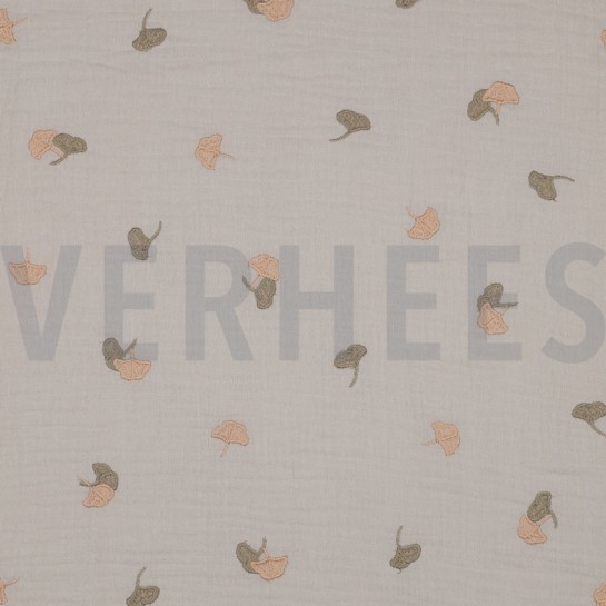 MUSSELIN STICKEREI BLÄTTER HELL SAND #7