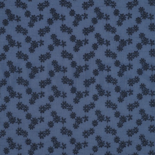 DOUBLE GAUZE EMBROIDERY BLOEMEN JEANSBLAUW #7