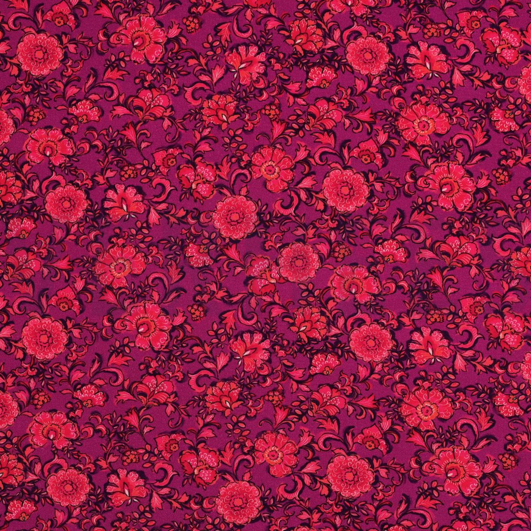 VISCOSE POPLIN STRETCH DIGITAL FLOWERS FUCHSIA