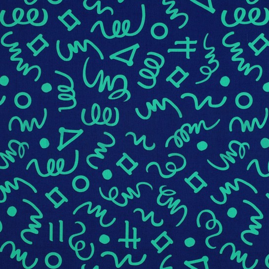 KATOENEN POPLIN GEOMETRISCH DONKERBLAUW / PETROL #7