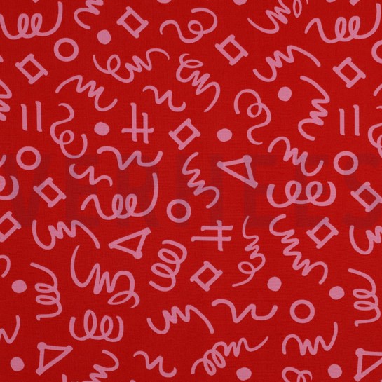 BAUMWOLLE POPELINE GEOMETRISCH ROT / ROSA #7