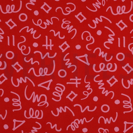 POPELINE DE COTON GÉOMÉTRIQUE ROUGE / ROSE (hover)