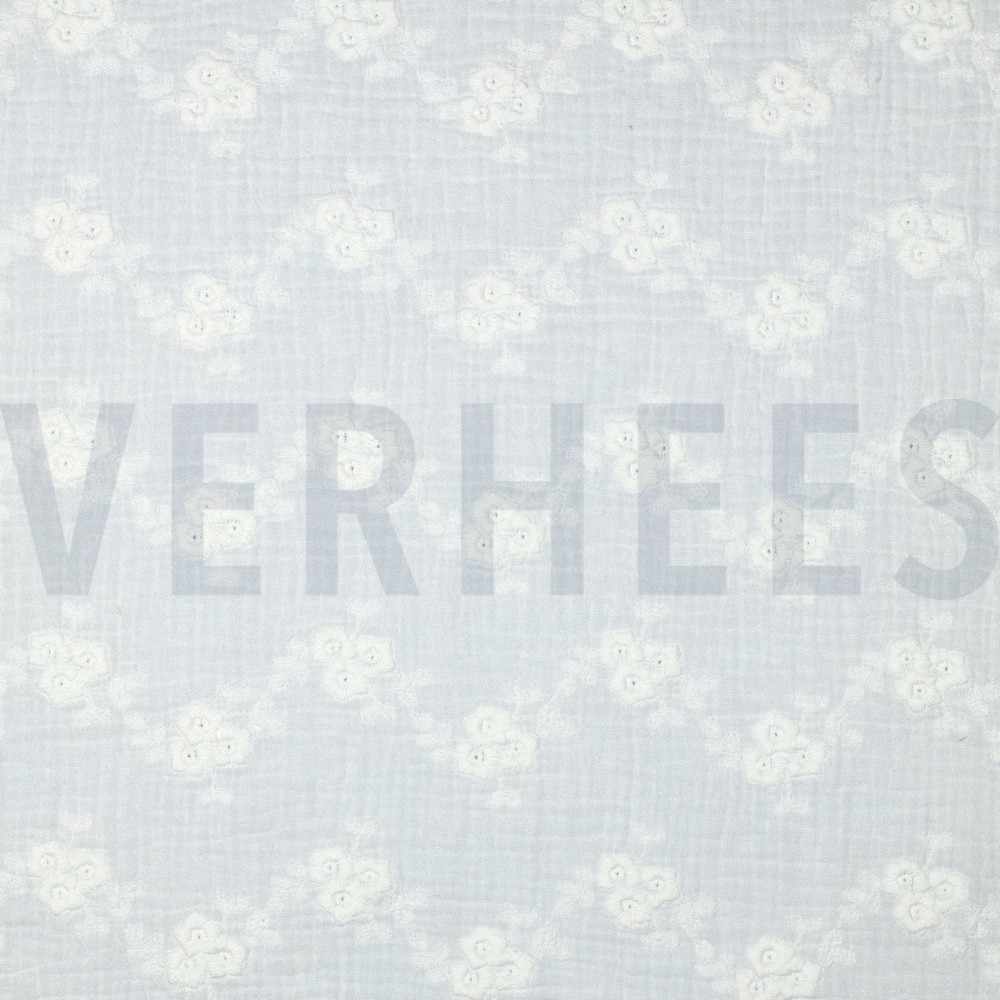DOUBLE GAUZE EMBROIDERY FLOWERS WHITE