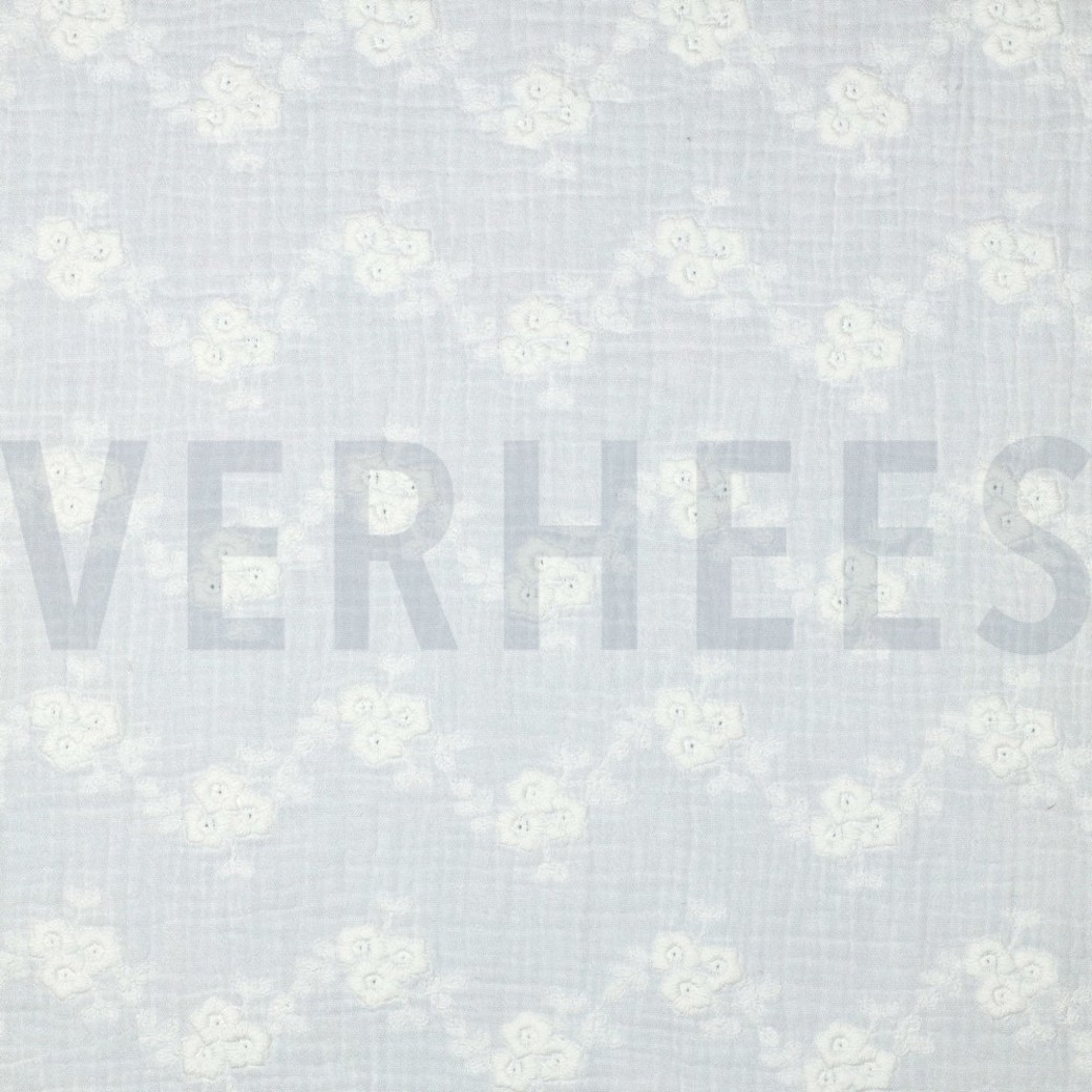DOUBLE GAUZE EMBROIDERY FLOWERS WHITE