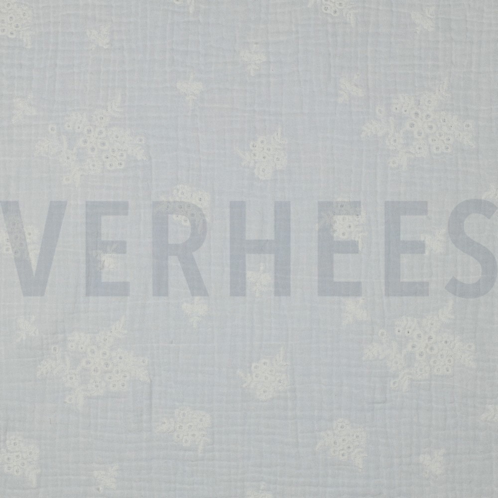 DOUBLE GAUZE EMBROIDERY FLOWERS WHITE