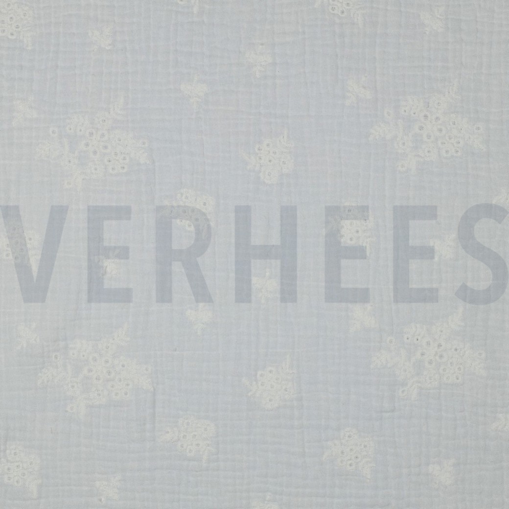 DOUBLE GAUZE EMBROIDERY FLOWERS WHITE