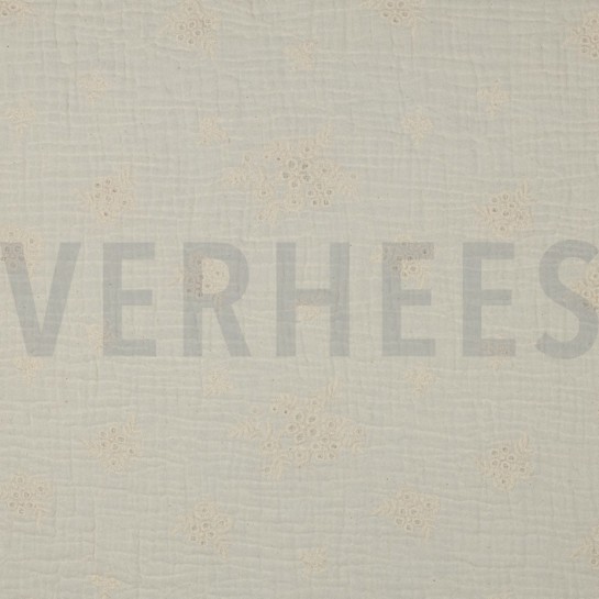 DOUBLE GAUZE EMBROIDERY FLOWERS NATURAL #7