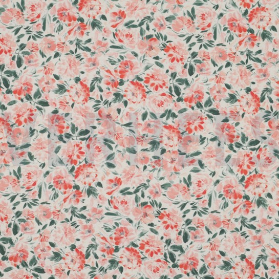 VISCOSE RADIANCE DIGITAAL BLOEMEN ÉCRU / KORAAL #7