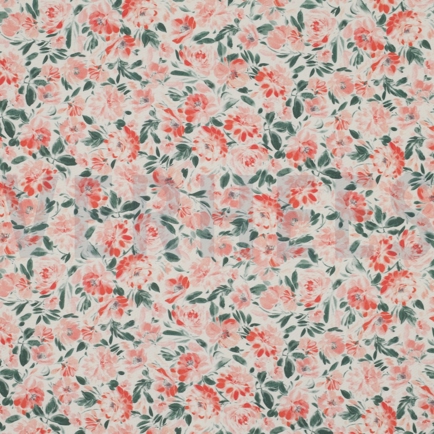 VISCOSE RADIANCE DIGITAAL BLOEMEN ÉCRU / KORAAL (hover)