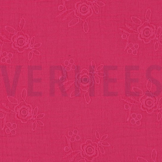 DOUBLE GAZE DE COTON BRODERIE FLEURS FUCHSIA #7