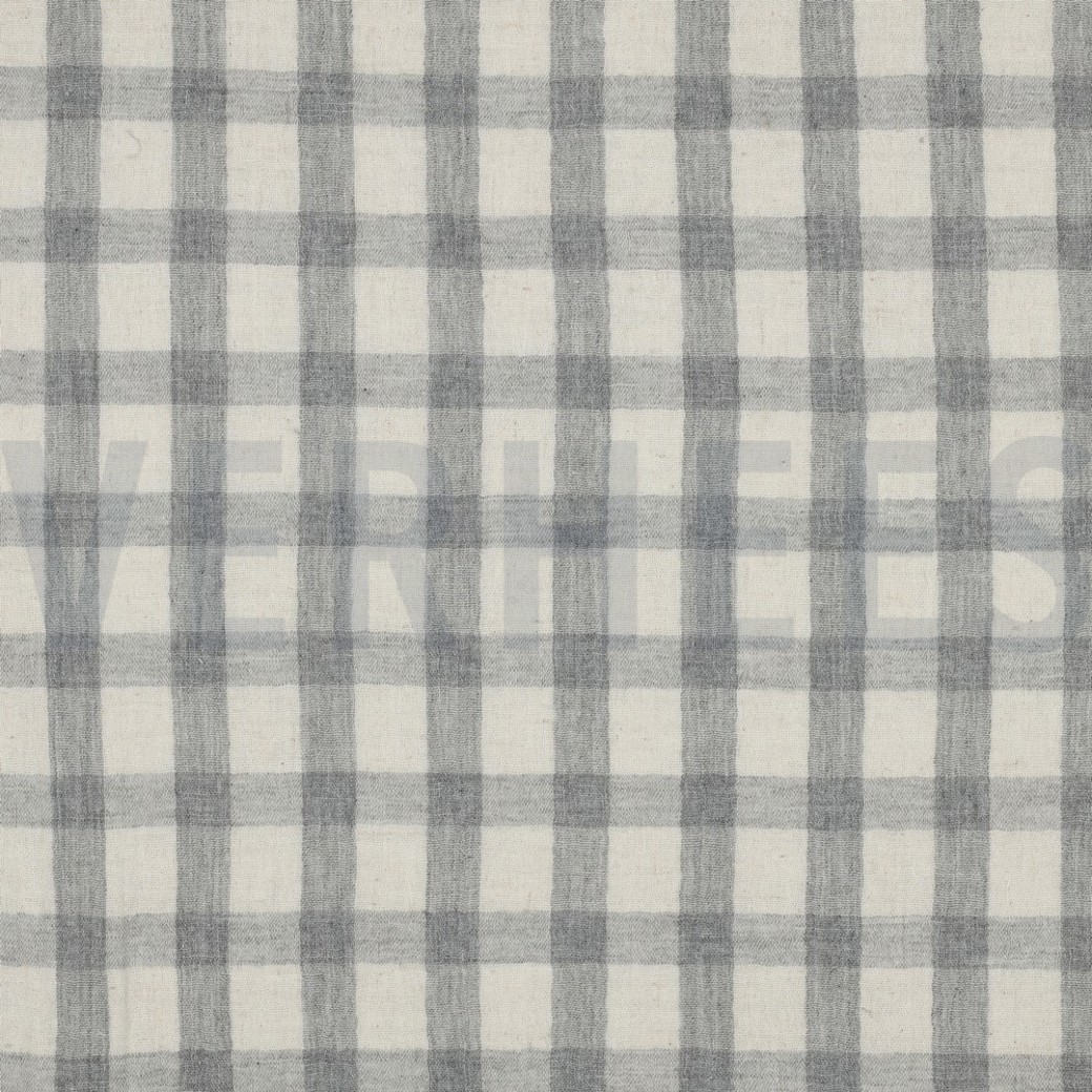 DOUBLE GAUZE LINEN YARN DYED CHECKS GREY / NATURAL