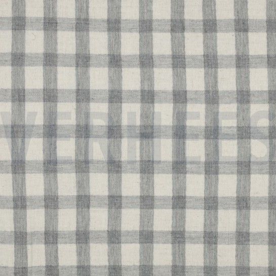 DOUBLE GAUZE LINEN YARN DYED CHECKS GREY / NATURAL #7