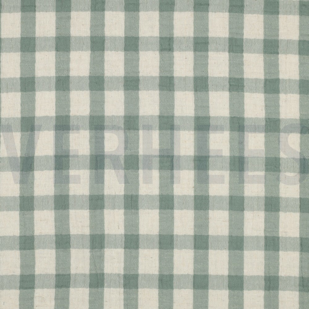 DOUBLE GAUZE LINEN YARN DYED CHECKS SAGE / NATURAL