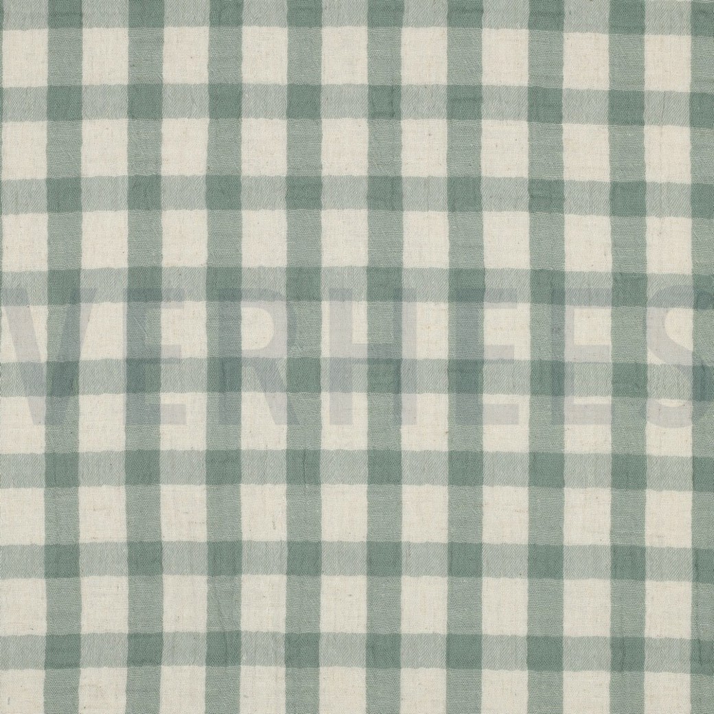 DOUBLE GAUZE LINEN YARN DYED CHECKS SAGE / NATURAL