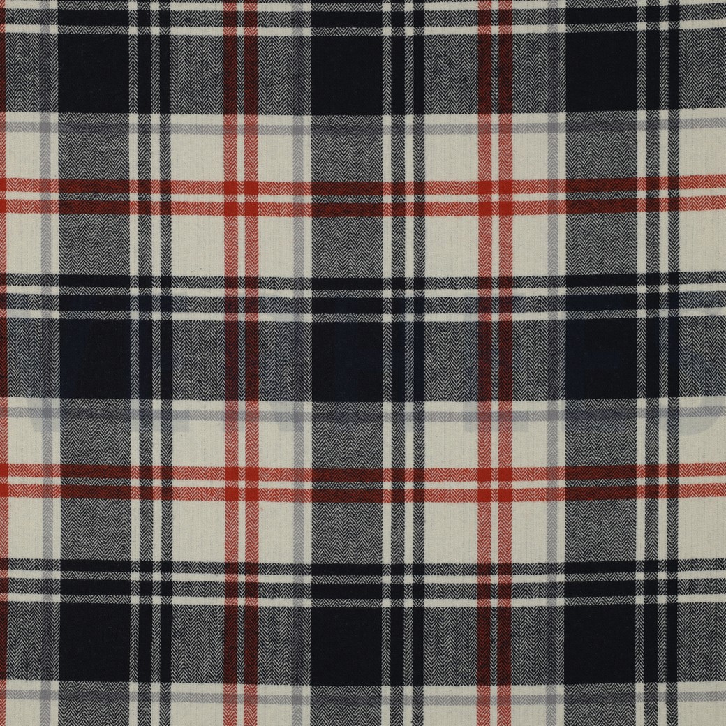 COTTON YARN DYED BRUSHED CHECKS NAVY / BRIQUE