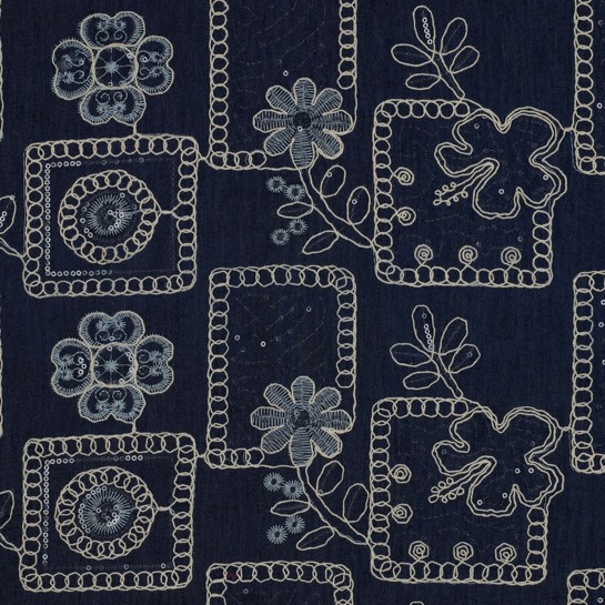 DENIM EMBROIDERY FLOWERS SEQUINS DARK BLUE #7