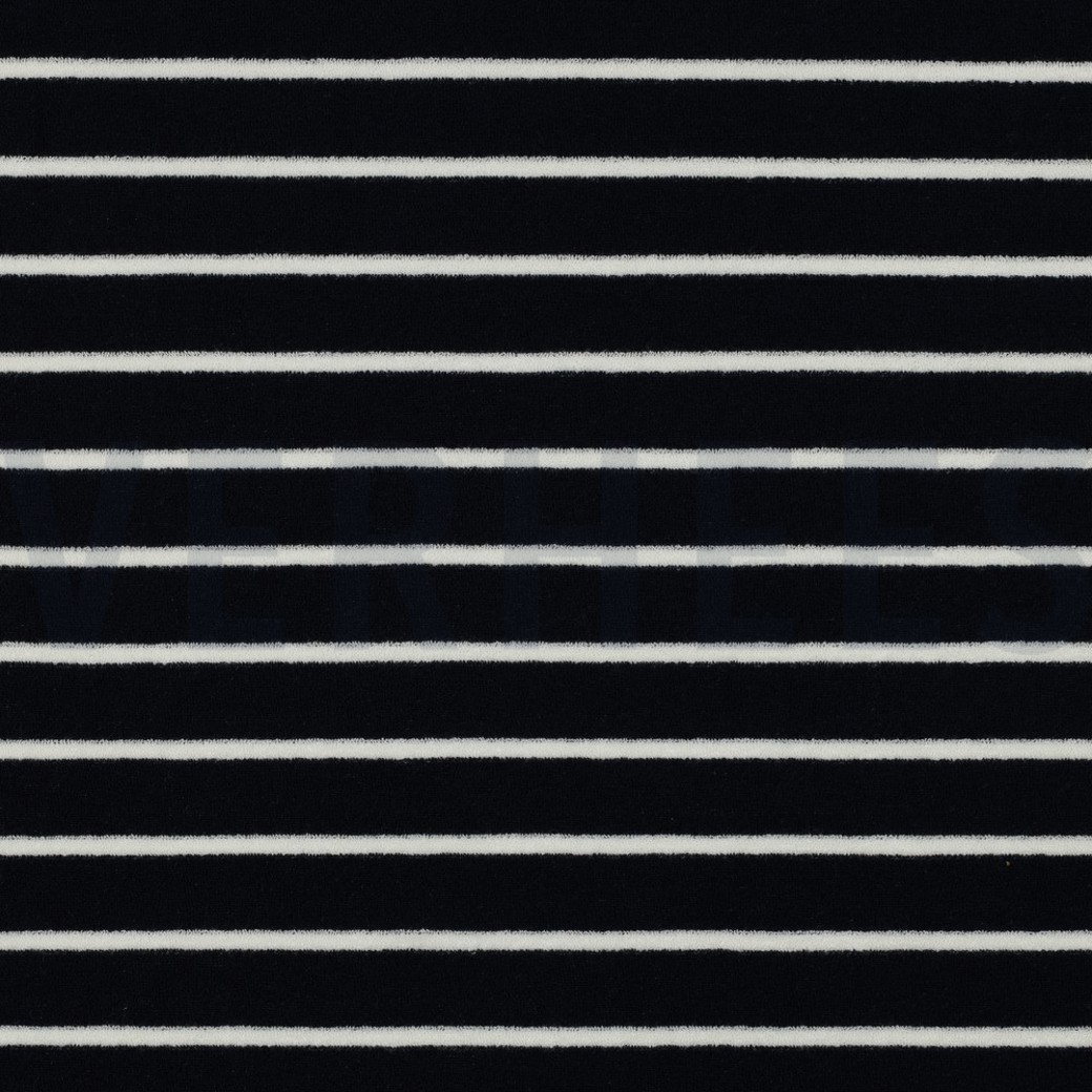 COTTON TOWELLING YARN DYED STRIPES DARK BLUE / ECRU