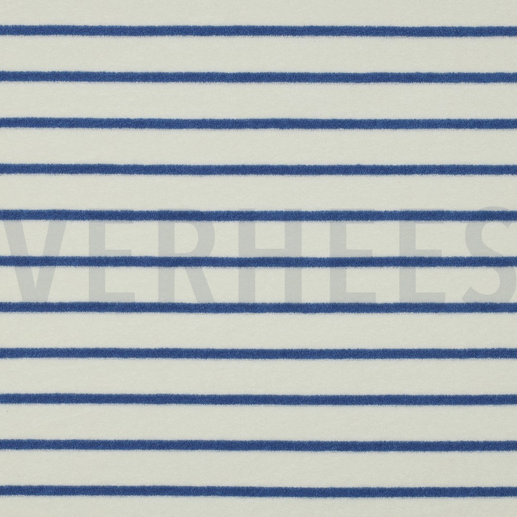 COTTON TOWELLING YARN DYED STRIPES ECRU / LIGHT BLUE