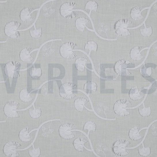 BAUMWOLLE VOILE STICKEREI BLUMEN WEISS #7