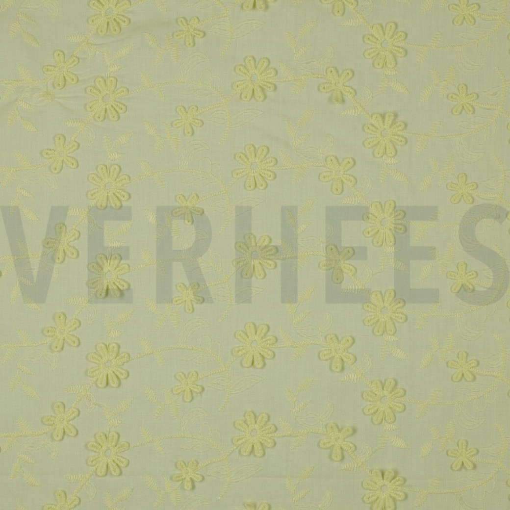 COTTON VOILE EMBROIDERY FLOWERS YELLOW