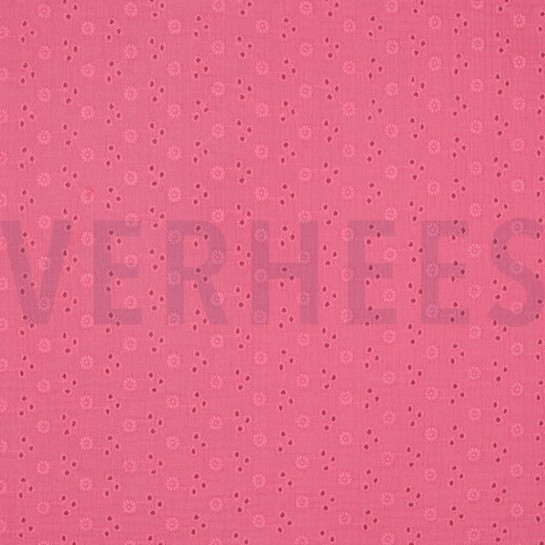 DOUBLE GAUZE EMBROIDERY BLOEMEN ROZE #7