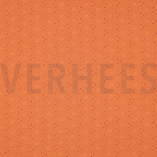 DOUBLE GAUZE EMBROIDERY FLOWERS ORANGE #7