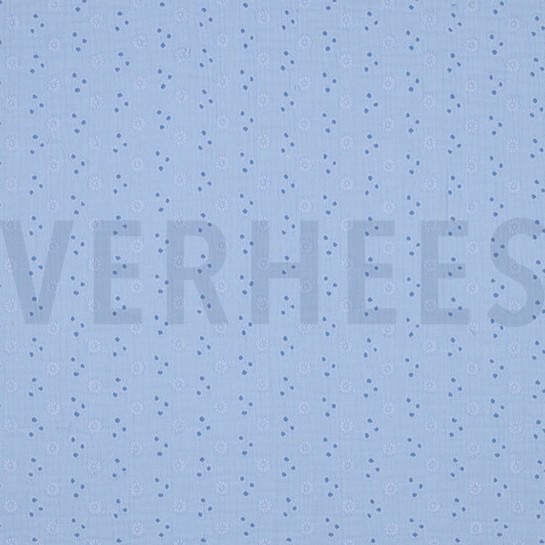 MUSSELIN STICKEREI BLUMEN HELLBLAU #7