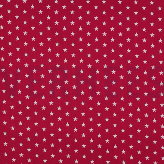 KATOENEN POPLIN KLEINE STERREN KERSENROOD #7