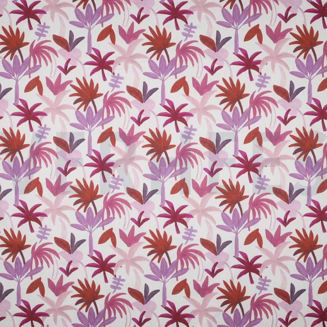 COTTON VOILE DIGITAL PALM HAVEN RED