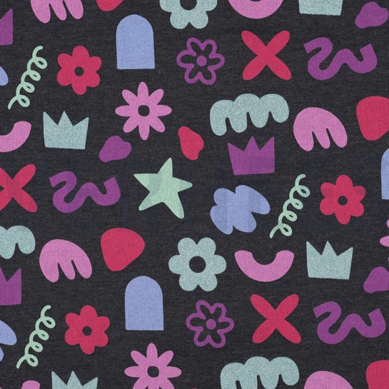 SWEAT MELANGE GLITTER DOODLE VORMEN INDIGO #7