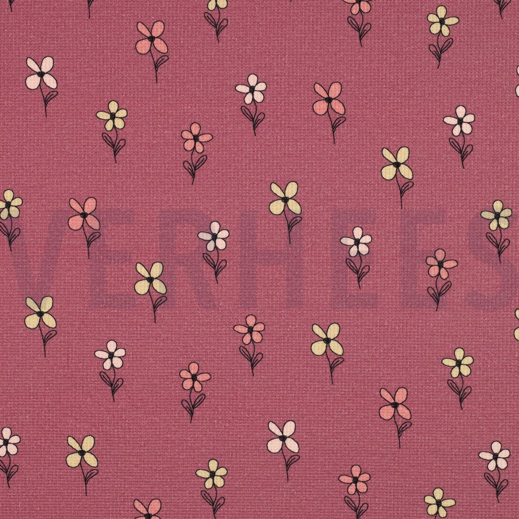 WAFFLE JERSEY FLOWERS BORDEAUX