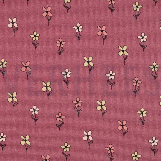 WAFFELJERSEY BLUMEN BORDEAUXROT #7