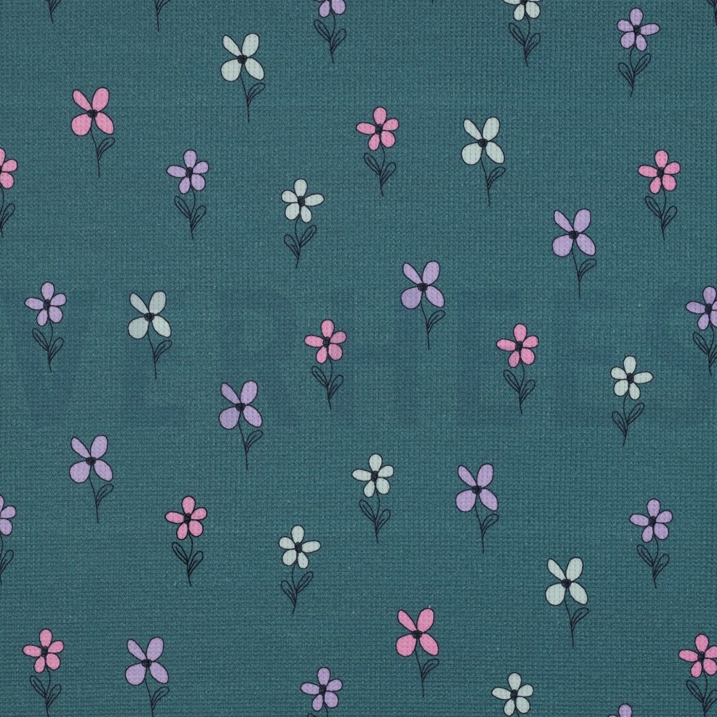 WAFFLE JERSEY FLOWERS PETROL