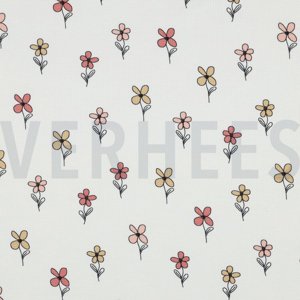 WAFFLE JERSEY FLOWERS BORDEAUX