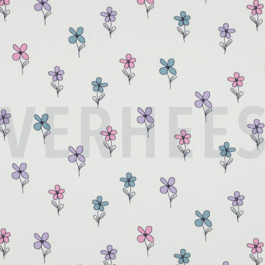 WAFFLE JERSEY FLOWERS PETROL