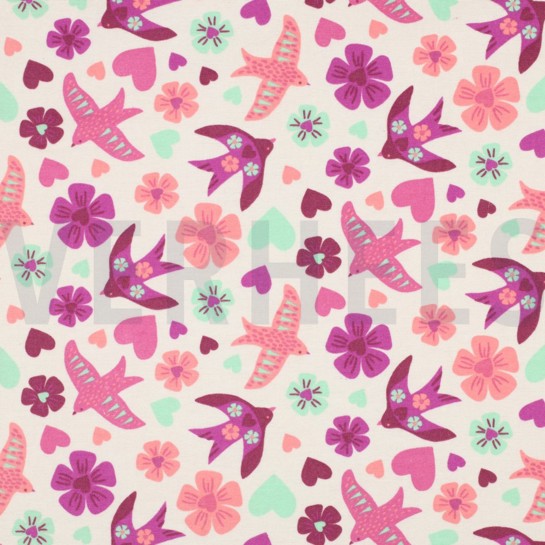 FLANELL VÖGEL GEBROCHEN WEISS #7