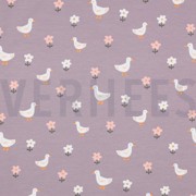 JERSEY GOTS DUCKS AND FLOWERS MAUVE (thumbnail)