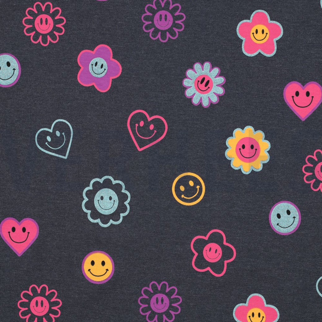 JERSEY MELANGE GLITTER HAPPY FACES INDIGO