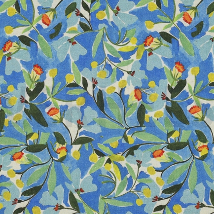 LEINEN VISKOSE CRÊPE DIGITAL BLUMEN KOBALTBLAU (hover)