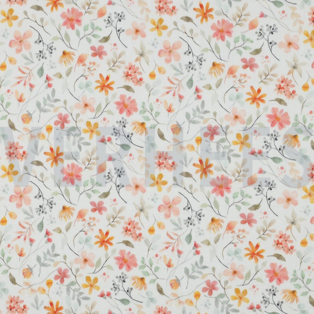 DOUBLE GAUZE DIGITAL FLOWERS WHITE